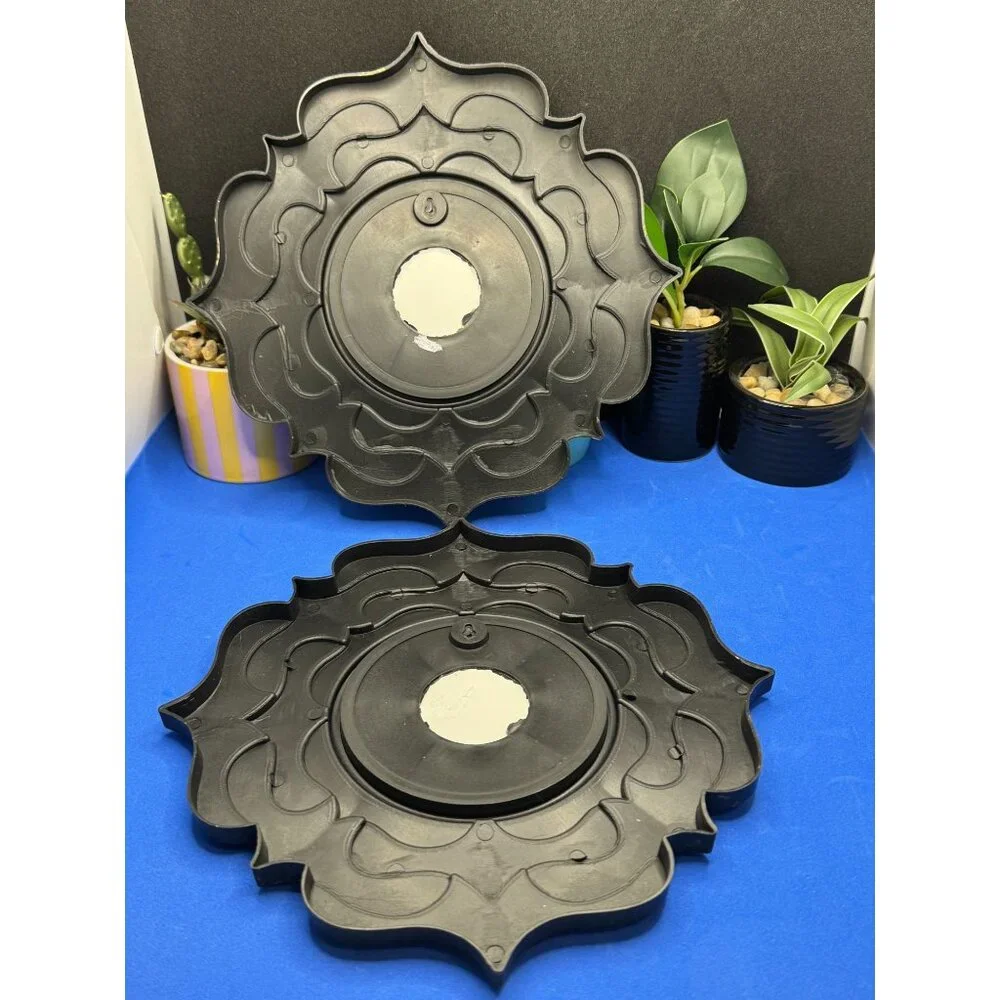 Decorative Lotus Mandala Wall Mirror Set Black & Gold Distressed Finish